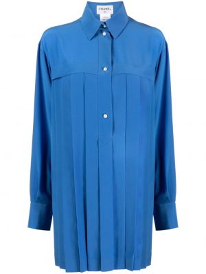 Плисирана копринена риза Chanel Pre-owned синьо