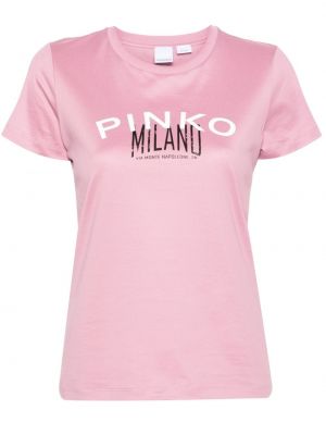 Kokvilnas t-krekls ar apdruku Pinko rozā