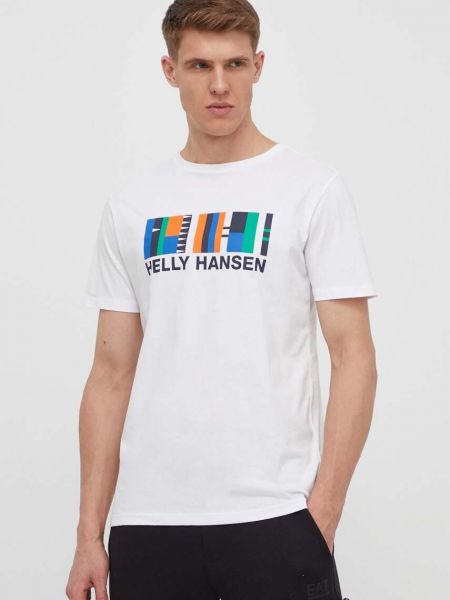 Koszulka bawełniana z nadrukiem Helly Hansen biała