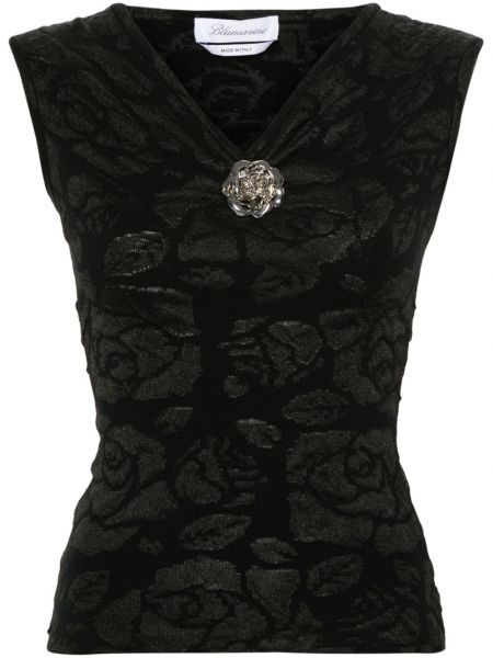 Top cu model floral tricotate din jacard Blumarine negru