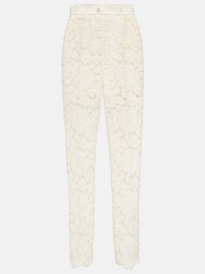 Krajkové rovné kalhoty s vysokým pasem Dolce&gabbana bílé