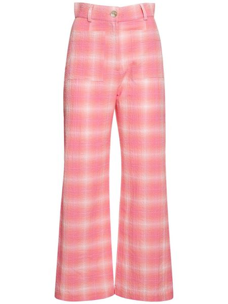 Pantaloni cu picior drept în carouri Maria De La Orden roz
