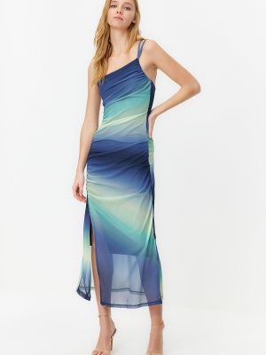 Színátmenetes kötött testhezálló hosszú ruha Trendyol kék