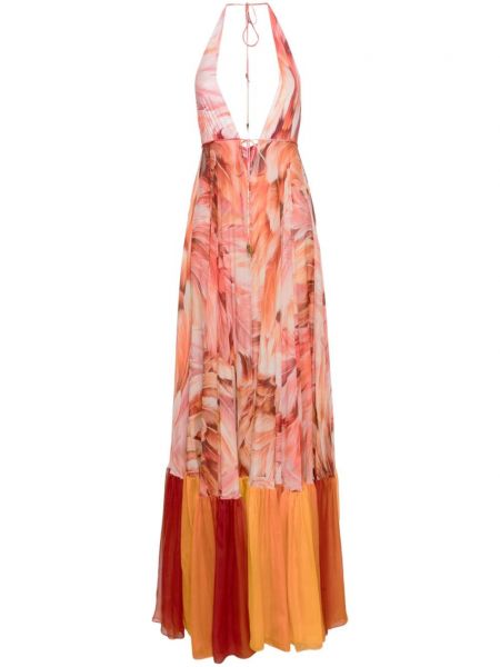 Μάξι φόρεμα με φτερά με σχέδιο Roberto Cavalli