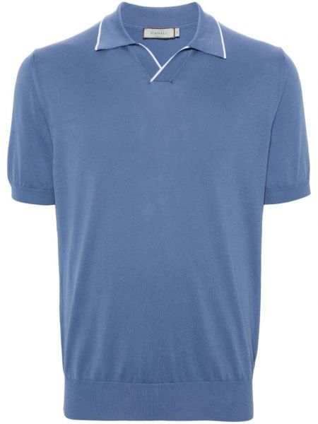 Памучна поло тениска на райета Canali синьо
