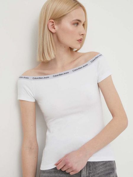 Koszulka z dekoltem w łódkę Calvin Klein Jeans biała