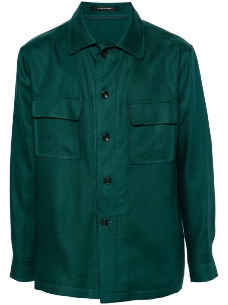 Λινό πουκάμισο Tagliatore πράσινο