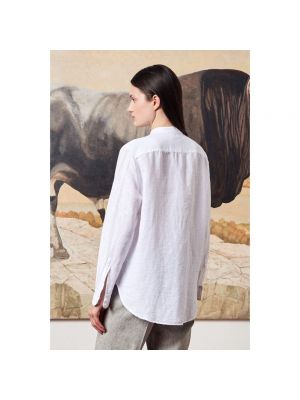 Camisa de lino de algodón de tejido jacquard Massimo Alba blanco