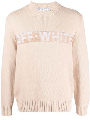 Długi sweter bawełniane z długim rękawem z okrągłym dekoltem Off-white - biały