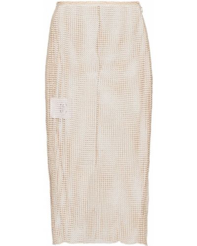 Puzdrová sukňa s korálky so sieťovinou Prada béžová