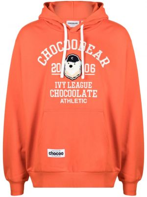 Pamučna hoodie s kapuljačom s vezom Chocoolate narančasta