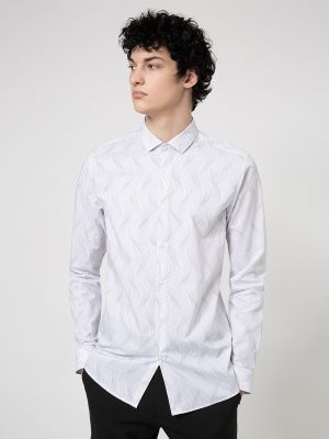 Camisa slim fit de algodón de flores Hugo blanco