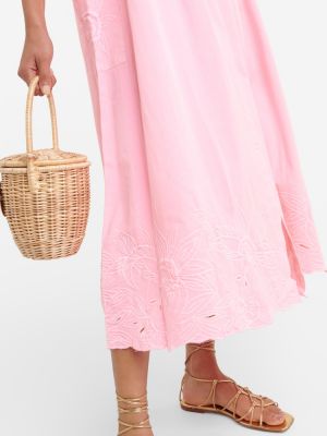 Βαμβακερή λινή μίντι φόρεμα με κέντημα Juliet Dunn ροζ