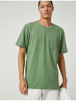 Базовая футболка с коротким рукавом с круглым вырезом с карманами Koton хаки
