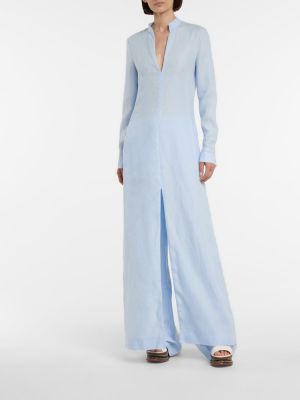 Lněné dlouhé šaty Gabriela Hearst modré