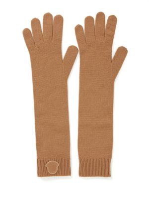 Бежевые женские кашемировые перчатки с логотипом Moncler