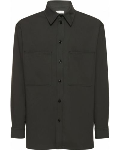 Viskózová bavlnená vlnená košeľa Lemaire čierna