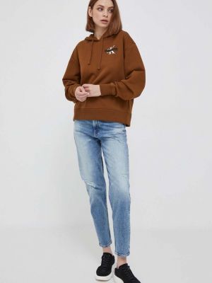 Hoodie s kapuljačom Calvin Klein Jeans smeđa