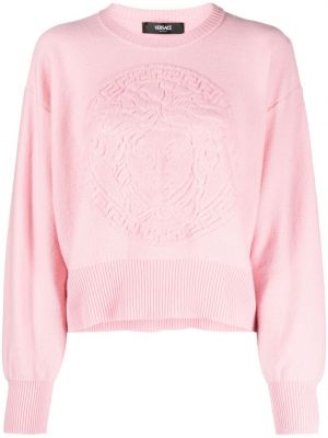 Sweter wełniany z kaszmiru Versace różowy