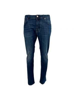 Lniane jeansy skinny slim fit Jacob Cohen niebieskie