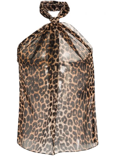 Svilena srajca s potiskom z leopardjim vzorcem Saint Laurent