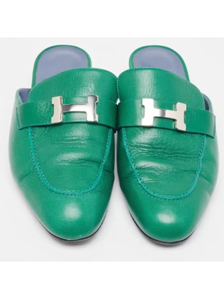 Sandalias de cuero retro Hermès Vintage verde