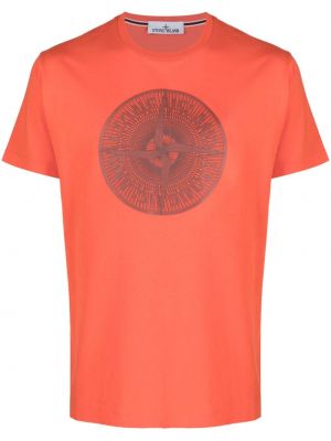 Памучна тениска с принт Stone Island оранжево
