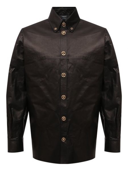 Кожаная рубашка Versace черная