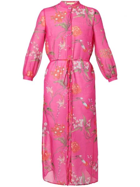 Sukienka midi w kwiatki z nadrukiem Erdem różowa