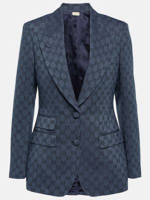 Bombažna lanena jakna iz žakarda Gucci modra