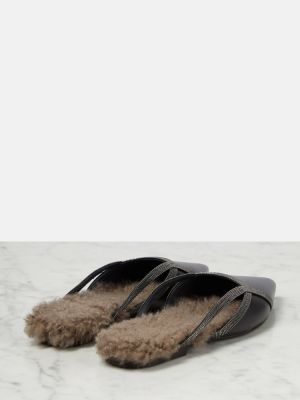 Papuci de casă din piele Brunello Cucinelli negru
