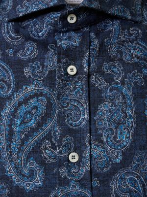 Bavlnená košeľa s paisley vzorom Brunello Cucinelli modrá