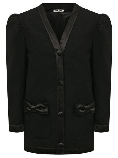 Шелковый шерстяной пиджак Miu Miu черный