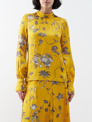 Атласная блузка с цветочным принтом Erdem желтый