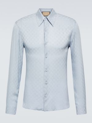 Camisa de seda de tejido jacquard Gucci azul