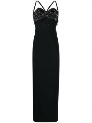 Сатенена вечерна рокля с кристали Versace черно