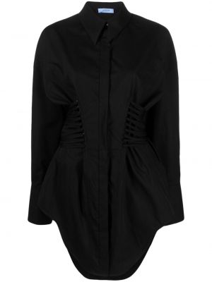 Krajkové bavlněné šněrovací koktejlové šaty Mugler černé