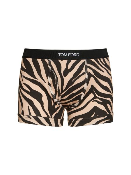 Bavlněné boxerky s potiskem se zebřím vzorem Tom Ford hnědé