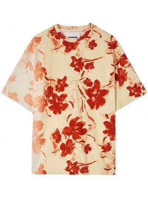 Kvetinové bavlnené tričko s potlačou Jil Sander
