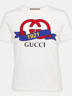 Bombažna majica s potiskom Gucci bela