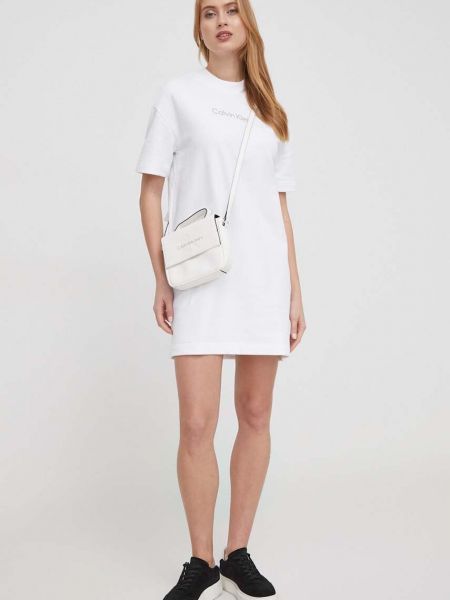 Sukienka mini bawełniana Calvin Klein biała