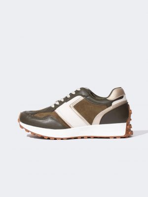 Csipkés szarvasbőr fűzős sneakers Defacto barna