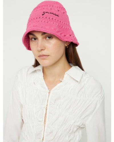 Памучна шапка Ganni розово