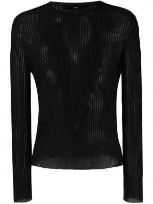 Pleten bombažni svilen pulover Sapio črna