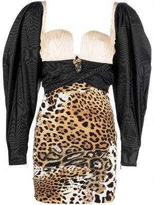 Mini šaty s potlačou s leopardím vzorom Roberto Cavalli hnedá