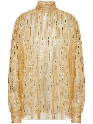 Bluza z vezenjem s cekini iz tila Valentino Garavani zlata