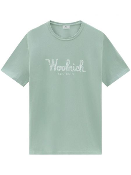 Bombažna majica z vezenjem Woolrich zelena
