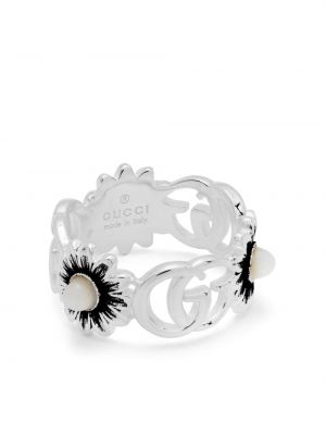 Prsten s cvjetnim printom Gucci srebrena