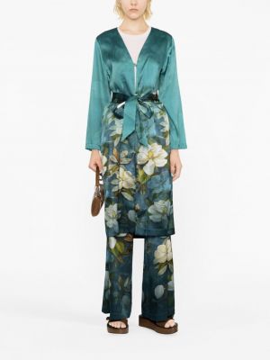 Květinový hedvábný kabát s potiskem 813 modrý