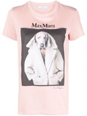 Tricou din bumbac cu imagine Max Mara roz